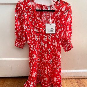 RIXO red daisy short sleeve mini dress, size 6